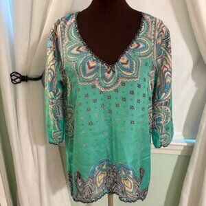 Johnny Was 100% silk embroidered tunic
